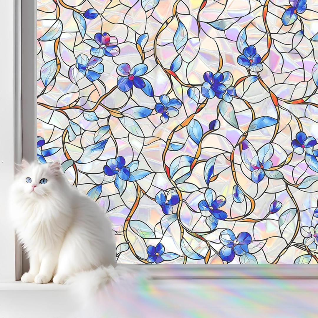 SOMWISE Rainbow Stained Glass Window Privacy Film,Heat Blocking Save Energy, ,17.5x 78.5