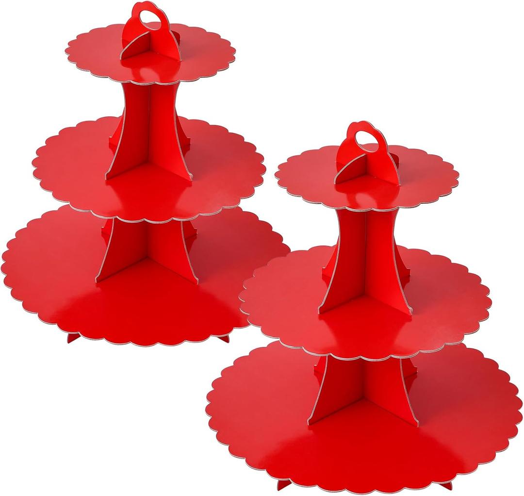 Soleebee 3-Tier Cupcake Stand, Cardboard Cupcake Tower, Dessert Cup Cake Stand Tower for Birthday Wedding Party Decoration, Cupcake Tier Stand 2 Set (Red)