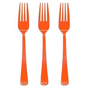 50 Pcs Orange Plastic Forks Orange Plastic Silverware Disposable Cutlery Heavy Duty 50 Forks for Birthday, Autumn, Halloween, Thanksgiving Day