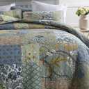 Wistown Cotton Bedspread Bedding Coverlet Quilt Sets, Reversible Vintage Branch Floral Bedspread comforters, (Rustic Sage Green Patchwork Pattern, King Size)
