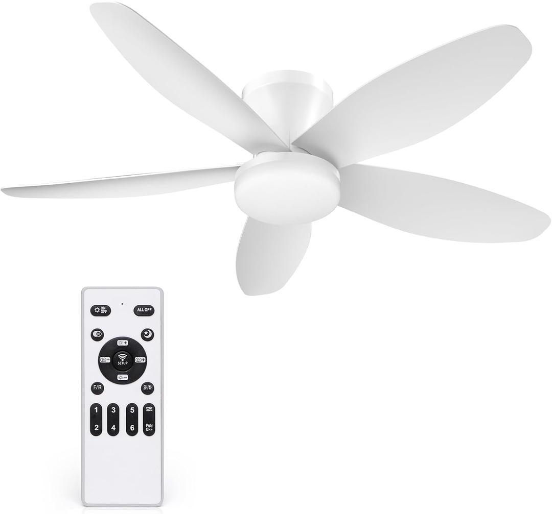 42 Inch Ceiling Fan with Lights and Remote Control, Quiet Modern Low Profile Fan Light with 6 Speeds, Dimmable LED, Reversible Blades for Bedroom Living Room Indoor/Outdoor, White