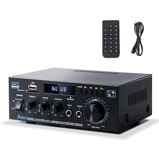 Bluetooth Stereo Receiver &Home Audio Amplifier, 300Wx2 2Channel for Home Theater & Bookshelf Speakers, w/FM Radio Karaoke, w/USB/SD/RCA/MIC/FM in, with Remote Control, for Garage Bar Party