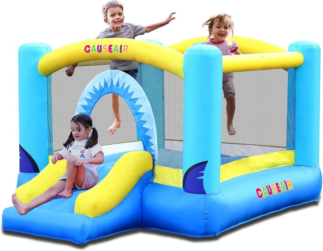Causeair Inflatable Bounce House for Kids Jumping Outdoor&Indoor,Bouncy Castle with Durable Double Sewn,Basketball Hoop,Shark Theme