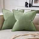 MIULEE Pack of 2 Sage Green Decorative Velvet Throw Pillow Covers Soft Pillowcases Spring Solid Square Cushion Case for Sofa Bedroom Car 20x20 Inch
