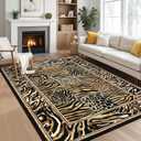 8x10 Living Room Rug Washable, Soft Leopard Patchwork Print Large Area Rugs for Bedroom, Low Pile Non-Slip Accent Rugs Carpet for Living Room Dining Room, Brown
