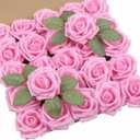 DuHouse 25Pcs Artificial Roses Flowers Fake Roses with Stems Real Touch Foam Flowers for DIY Wedding Bouquet Baby Shower Centerpiece Floral Arrangement Party Home Decor(Pink)
