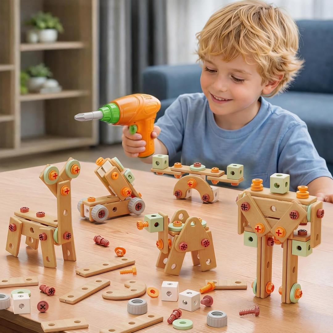 NewFamily 158PCS Kids Construction Drill Set with Electric Drill, STEM Building Toy Tool Kit for Boys & Girls Ages 3 4 5 6 7 8 9 10, Creative Educational Gift