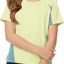 ZDC Kids Girls Athletic T Shirts Color Block Crewneck Gym Yoga Tees Casual Cute Basic Tees 150