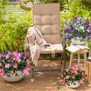 Artificial Flowers for Outdoors with 120 Blooms, Faux Silk Flowers for Outside, UV Resistant Fake Petunias Plants for Hanging Baskets Fence Patio Balcony Garden Cemetery (Purple Red 4 Packs)