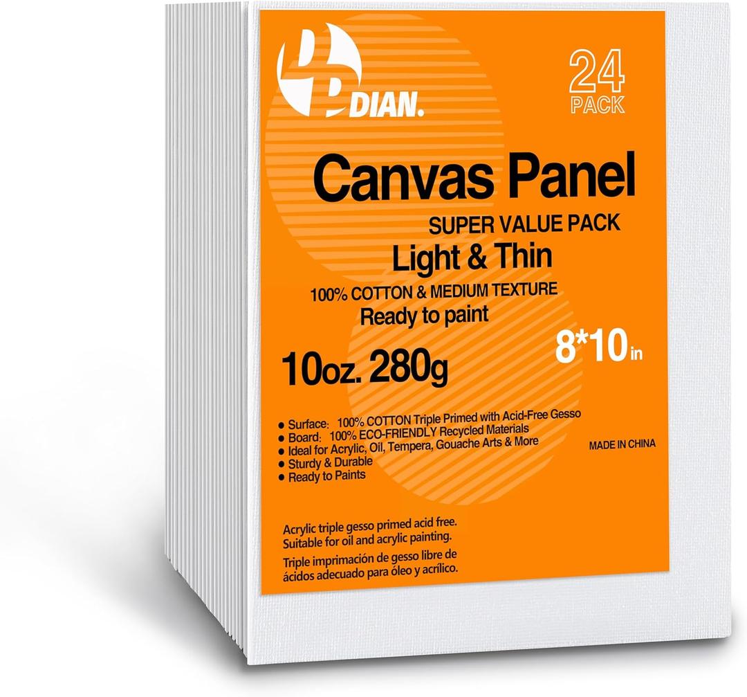 Canvas Boards for Painting 8x10 Inch, 24-Pack Bulk Canvas Value Pack - Art Supplies Blank Paint Canvas Panels for Kids, Adults, Acrylic, Oil, Watercolor, Tempera, Gouache