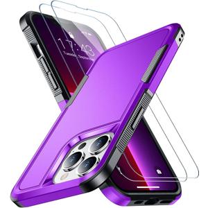 SPIDERCASE Designed for iPhone 13 Pro Case, [10 FT Military Grade Drop Protection] [with 2 pcs Tempered Glass Screen Protector] Cover for iPhone 13 Pro 6.1 inch (Dark Purple)