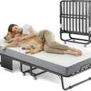 Decofy Folding Bed with Memory Foam Mattress, Portable Rollaway Guest Beds on Wheels, 75"x31" Twin Size Space-Saving Cot-Size Bed for Adults with Easy Assembly Metal Frame (White) (31inch)