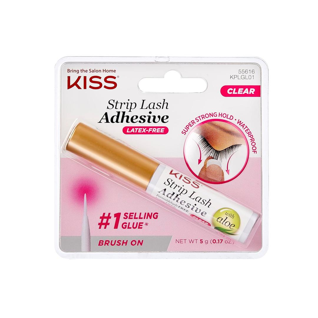 KISS Lash Adhesive, Lash Glue, 24hr Strip Eyelash Adhesive, Clear, Includes Lash Adhesive, Long Lasting Wear, Can Be Used with Strip Lashes and Lash Clusters (0.17 Ounce (Pack of 1))