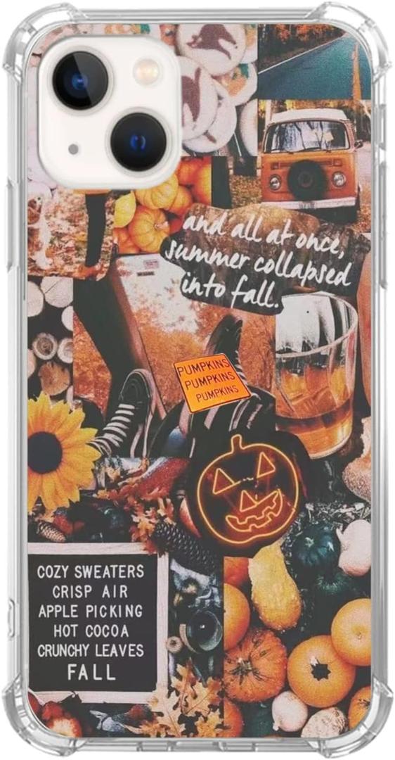 Fall Autumn Aesthetic Collage Case Compatible with iPhone 13, Autumn Pumpkin Halloween Case for iPhone 13 for Teens Men and Women, Cool Trendy TPU Bumper Case Cover