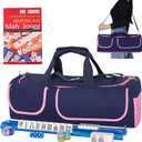 American Mahjong Game Set, 166 White Tiles, Blue&Pink Canvas Bag with Entire Accessories, 4 All-in-One Rack/Pushers, Mahjong Tiles Set
