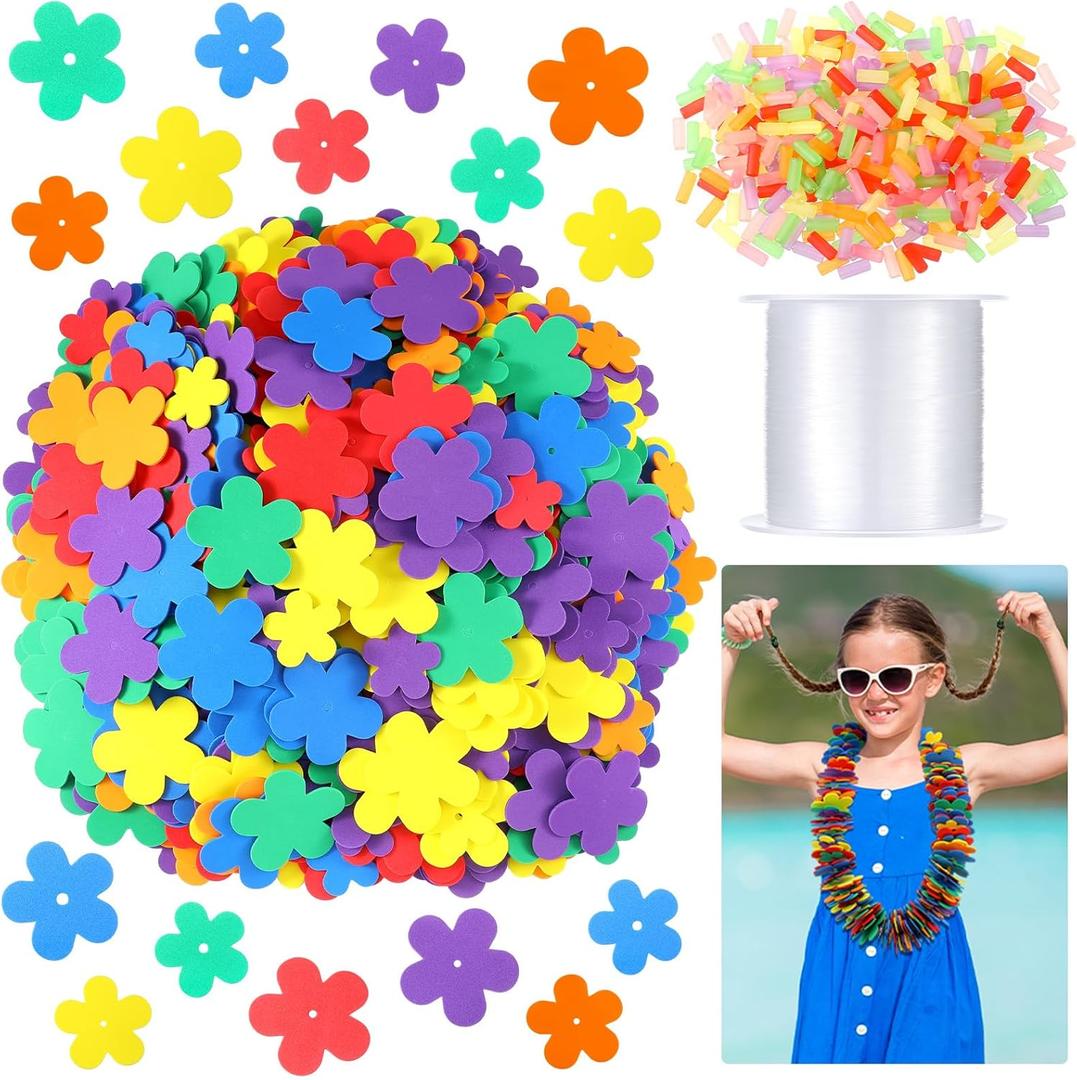 Wettarn Hawaiian Lei Making Craft Kit Makes 24 Foam Flower Necklace EVA Flower Shape Foam Luau Crafts DIY Floral Lei Necklace for Hawaiian Luau Tropical Party Decoration DIY Craft Decor