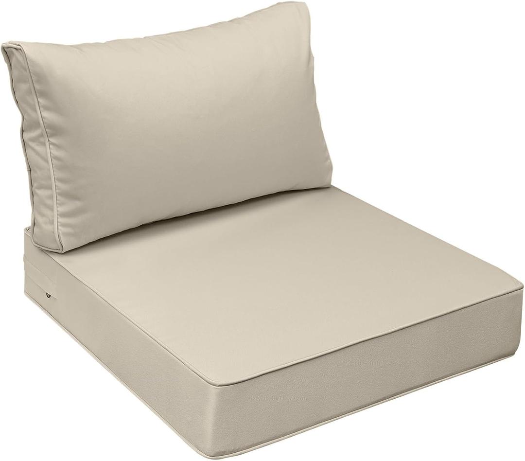 AAAAAcessories Outdoor Seat Cushions for Chairs, Fade-Resistant, Waterproof Patio Furniture Replacement Cushions, 23" x 23" x 5" + 23" x 13.5", Beige