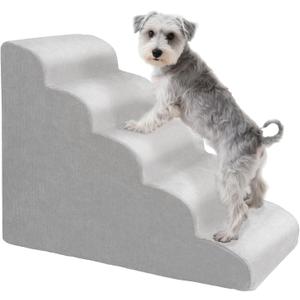 MEWANG Dog Stairs for Small & Medium Dogs and Old Cats 3/4/ 5 Steps High-Density Foam Pet Ramp for Bed & Couch, Non-Slip, Washable Cover, Grey (Round Corner, 5 Steps: 29.92''22.83''15.75'', 2)
