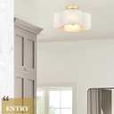 Gold Semi Flush Mount Ceiling Lights, 14" 4-Light Ceiling Light Fixtures with Fabric Shade in Quatrefoil Shape, Farmhouse Brass Drum Lighting for Kitchen Hallway Bedroom, AD-22007-4SF-GD