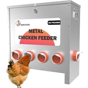 Metal Chicken Feeder Large Capacity 85lbs Automatic Metal Rat Proof Chicken Feeders No Waster Weatherproof Poultry Feeder for Chickens, Geese, Ducks, Turkeys, Quails (10-Port)