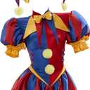 Cosplay.fm Women's Clown Costume Carnival Outfit Jumpsuit and Hat with Gloves and Socks Halloween Costume for Adult Women (Large, Red and Blue)