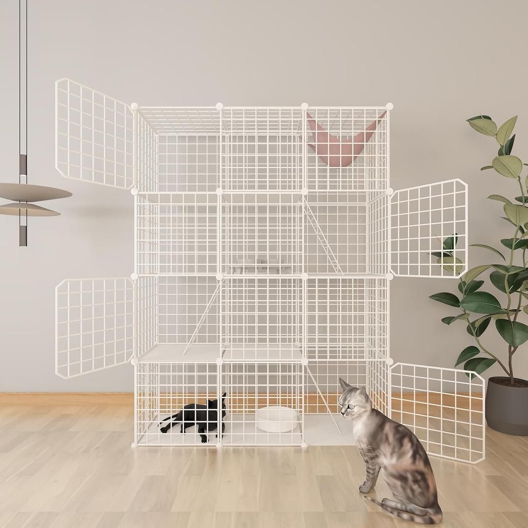 Cat Cages Indoor Enclosure with Plastic Platforms, Cat Playpen Catio Detachable Metal Wire Kennels Cats Crate Large Exercise Place Ideal for 1-3 Cats, Size: 35.4"L x 31.5"W x 35.4"H