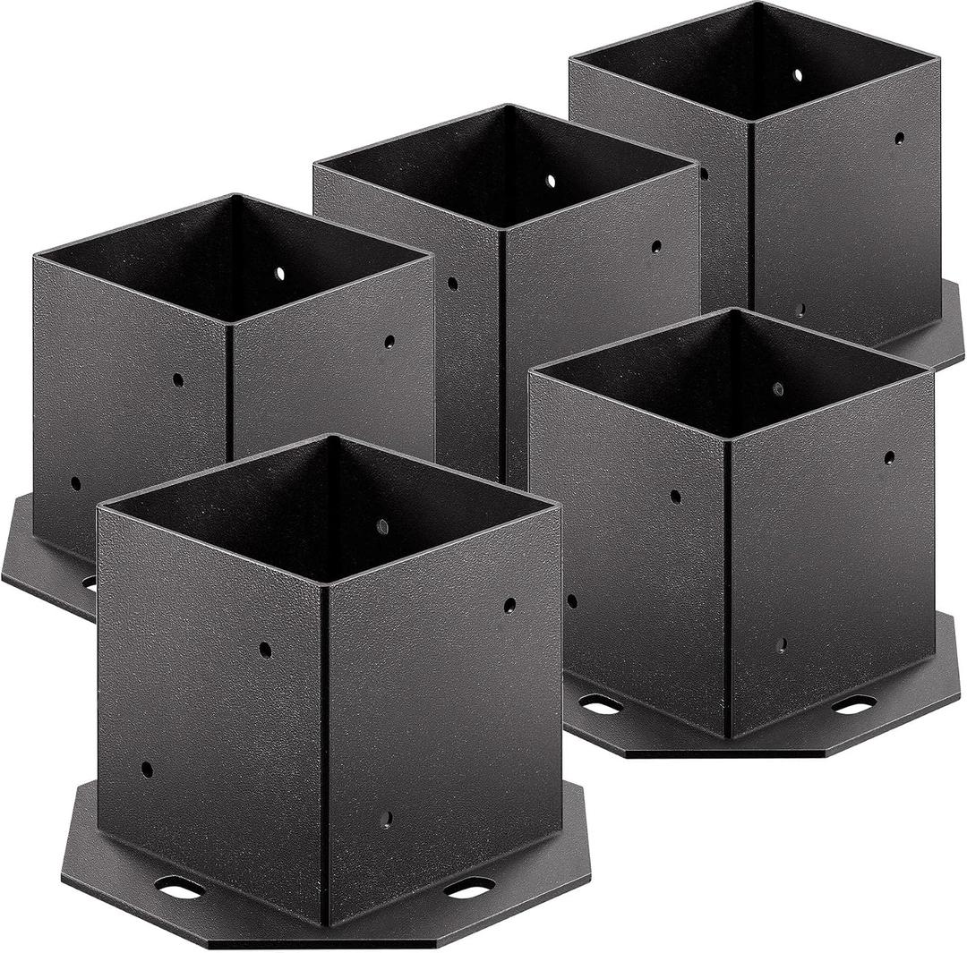 5PCS 4x4Inch Post Base,Inner Size 3.6 X 3.6 Inch Heavy Duty Post Bracket with Expansion Bolts and Screw, Coated Metal Fence Post Anchor for Wood Deck Support Post (5PCS)