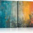 2 Framed Canvas Abstract Art Blue Orange Wall Decor Paintings for Home Bedroom Office Kitchen Wall Decor Modern Abstract Wall Art Paintings Prints24x16 Inch