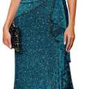 BeryLove Sequin Formal Wedding Guest Prom Cocktail Party Long Ruffle Dresses Sparkly Evening Mother of The Bride Dress (Medium, Teal Blue)