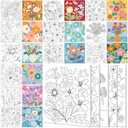 Teling 12 Pcs Pre Drawn Stretched Canvas Kit for Adults Painting Pre Printed Canvas Outline for DIY Painting Party Favor,6 x 6 x 0.6 Inches(Flower)