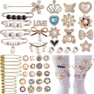 KJML DIY Charms for Socks 55pcs Sock Charms Pins Bling Sock Jewelry Charms Gold Sock Charms Brooch Sock Accessories Charms Designer Safety Pin Charms for Socks Shoes Junk Sock Charms