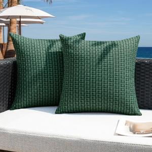 Kevin Textile Outdoor Waterproof Throw Pillow Covers Pack of 2 Farmhouse Decorative Cushion Covers for Garden Patio Tent Balcony Bench Couch Sofa 16x16 Inch, Dark Green