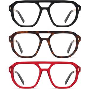 AMOMOMA Retro Square Aviator Reading Glasses for Women, Blue Light Blocking Computer Readers reading glasses men AM6166 Black/ Tortoise/ Red 1.50