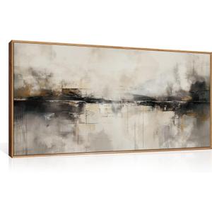 HOURIA Large Abstract Neutral Beige & Black Framed Canvas Wall Art Set,Modern Minimalist Brown Wall Decor,Textured Gray Tan Illustrations Artwork for Living Room, Bedroom, Farmhouse- 40"x20"x1