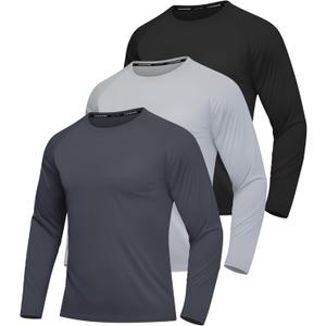 3 Pack Men's Rash Guard Shirts Long Sleeve UV SPF UPF 50+ Sun Protection Shirts Swim Shirts Quick Dry Workout Hiking (X-Large, 3 Pack:black+dark Grey+light Grey)
