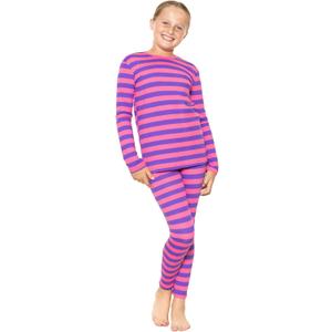 STRETCH IS COMFORT Girls 2 Piece Hoodie Short Sleeve Long Sleeve Crew Neck Top and Leggings Set Kids Thermals Underwear Set (10, Pink Purple Stripes)