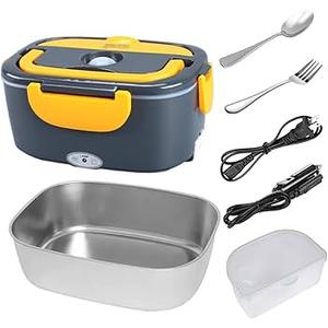 Electric Lunch Box 1.5L Food Heater, Portable 60W Food Warmer for Car and Home, with Detachable 304 Stainless Steel Container Fork and Spoon