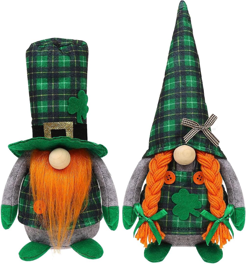 St Patrick's Day Gnomes Plush Decoration, 2 Pack different Green Grid Hats with Shamrock ,Faceless Elderly Irish Festival Lucky Hanging Ornaments, Saint Patrick's Day Irish home and office Decor