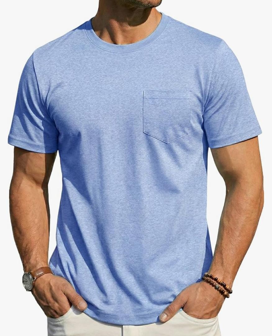 MAGCOMSEN Mens Pocket T Shirts Short Sleeve Cotton Moisture Wicking Plain Tshirts Casual Lightweight Summer Basic Tees, Size: M