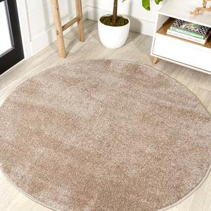 JONATHAN Y Haze Solid Low-Pile Beige 4' Round Indoor Area Rug, Coastal,Bohemian,Minimalist,Classic, Easy-Cleaning for Living Room,Bedroom,Kitchen,Pet Friendly,Non-Shedding (SEU100G-4R)