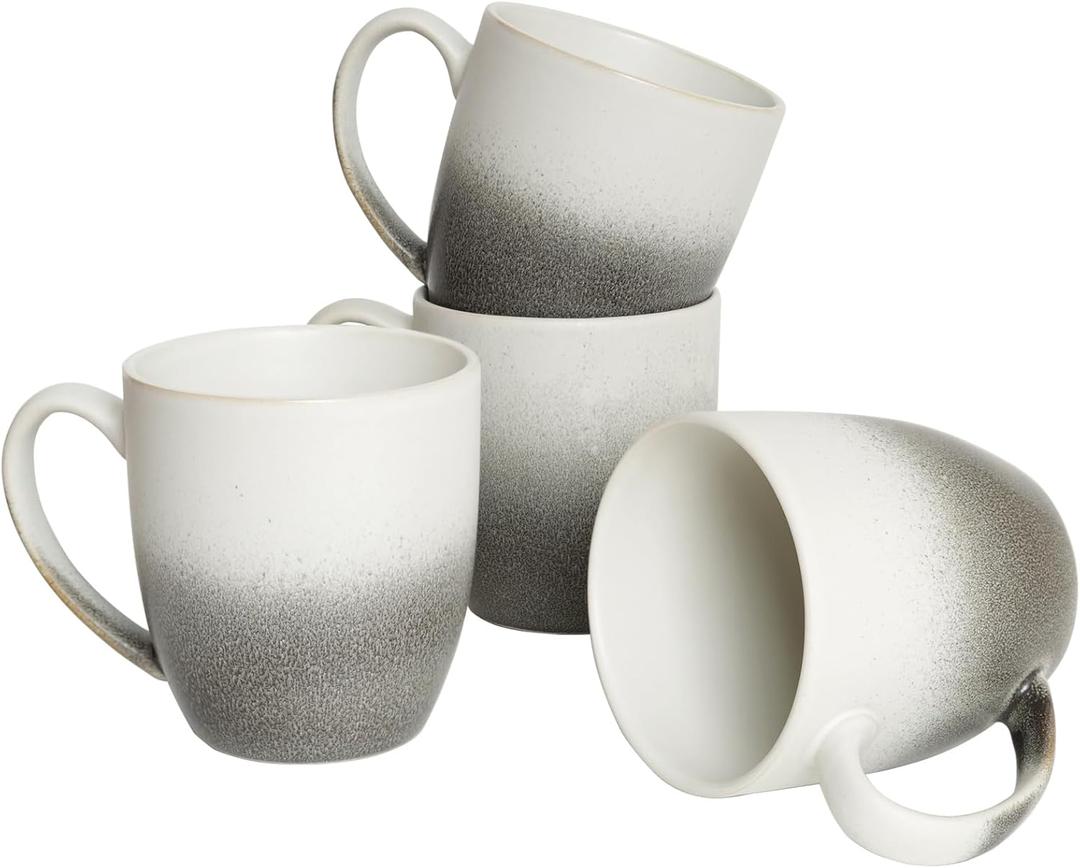Bosmarlin Ceramic Coffee Mug Set of 4, 17 Oz, 3 Colors to Choose, Tea Cups, Dishwasher and Microwave Safe, Reactive Glaze (Gradient Grey White, 17 Oz)