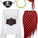Silicherry Women Pirate Costume Set - Renaissance Adult Costume With Head Scarf Hat for Carnival Mardi Gras Cosplay Large