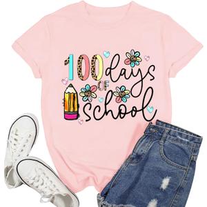 Read Shirt for Women-Reading Rainbow Short Sleeve Reading Teacher Tee Cute Librarian Shirt (Pink, L)