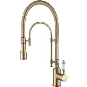 KunMai Kitchen Faucets Brushed Gold Kitchen Sink Faucet with Pull Down Sprayer High Arc Dual-Mode Kitchen Faucet