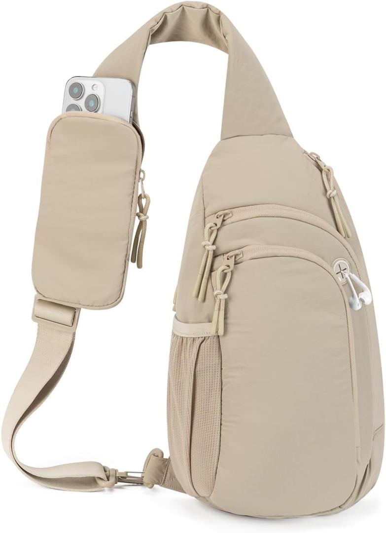 Sling Bag Nylon Crossbody Bags for Women with Anti-theft RFID Blocking Pocket Cross Body Purse Adjustable Shoulder Strap (Large, Khaki)
