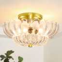 Semi Flush Mount Ceiling Light Fixture Vinatge Gold Ceiling Lights Mid Century Modern Clear Glass Close to Ceiling Lighting Fixtures for Bedroom Hallway Foyer Bathroom Kitchen Laundry Room Nursery