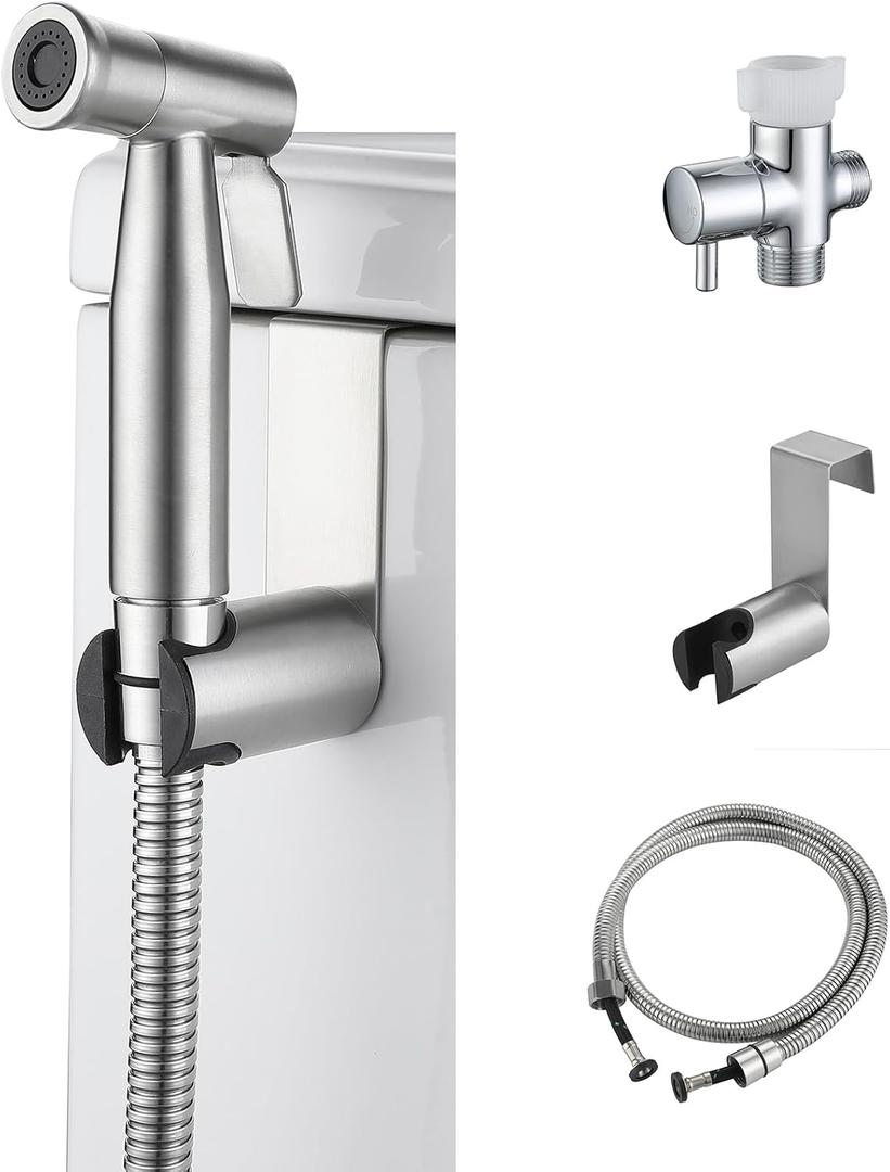 Handheld Toilet Bidet Sprayer for Toilet-Adjustable Water Pressure Control with Bidet Hose for Feminine Wash, Stainless Steel Brushed Nickel Bidet Faucet Cloth Diaper for Baby Wash