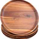 AIDEA Acacia Wood Dinner Plates, 11Inch Round Wood Plates Set of 4, Easy Cleaning & Lightweight for Dishes Snack, Dessert, Unbreakable Classic Plate