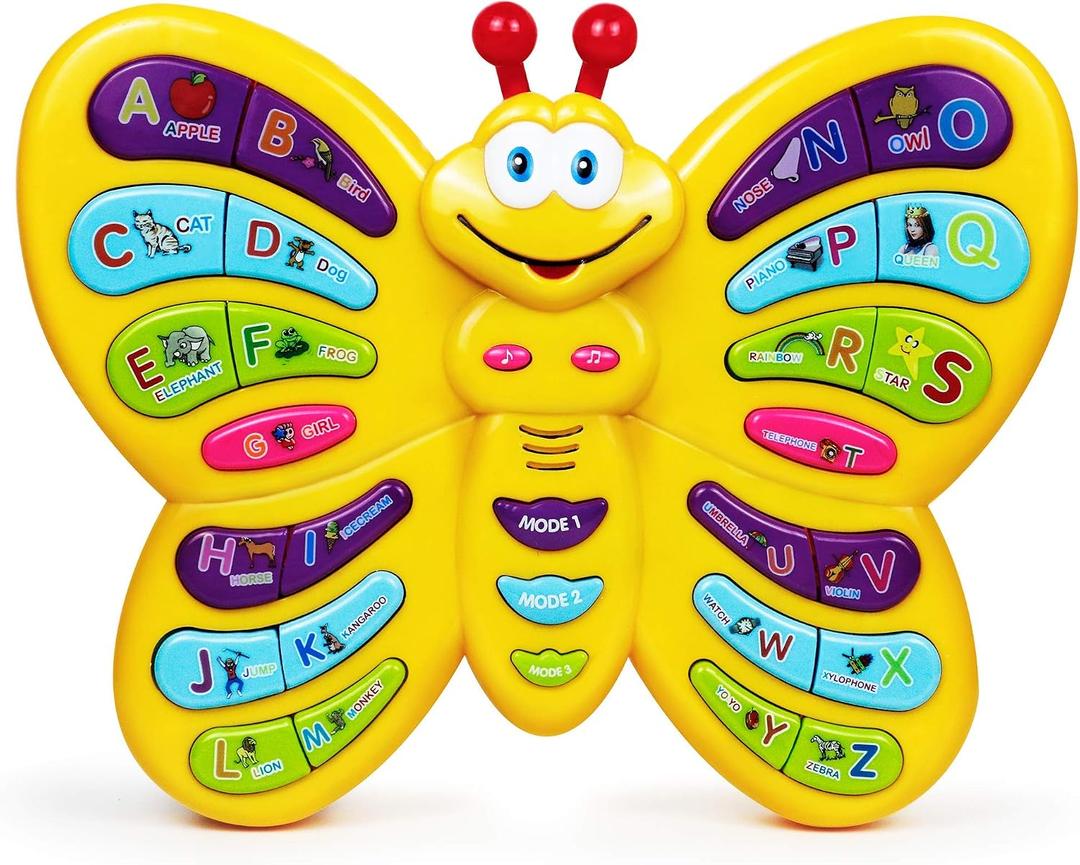 Preschool ABC Learning Toy, Interactive Educational Butterfly Toy for Toddlers, Animal Sounds & Music, Early Development See and Say Baby Toys for 3 Year Old Boys & Girls, Medium