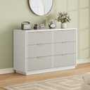 Ball & Cast Fluted Dresser for Bedroom with 6 Drawers,47" W Modern Chest of Drawers with Metal Handles,Wood Dresser TV Stand,Closet Dresser Drawers Organizer for Living Room,Hallway,White, 15.4"D x 47.3"W x 31.5"H